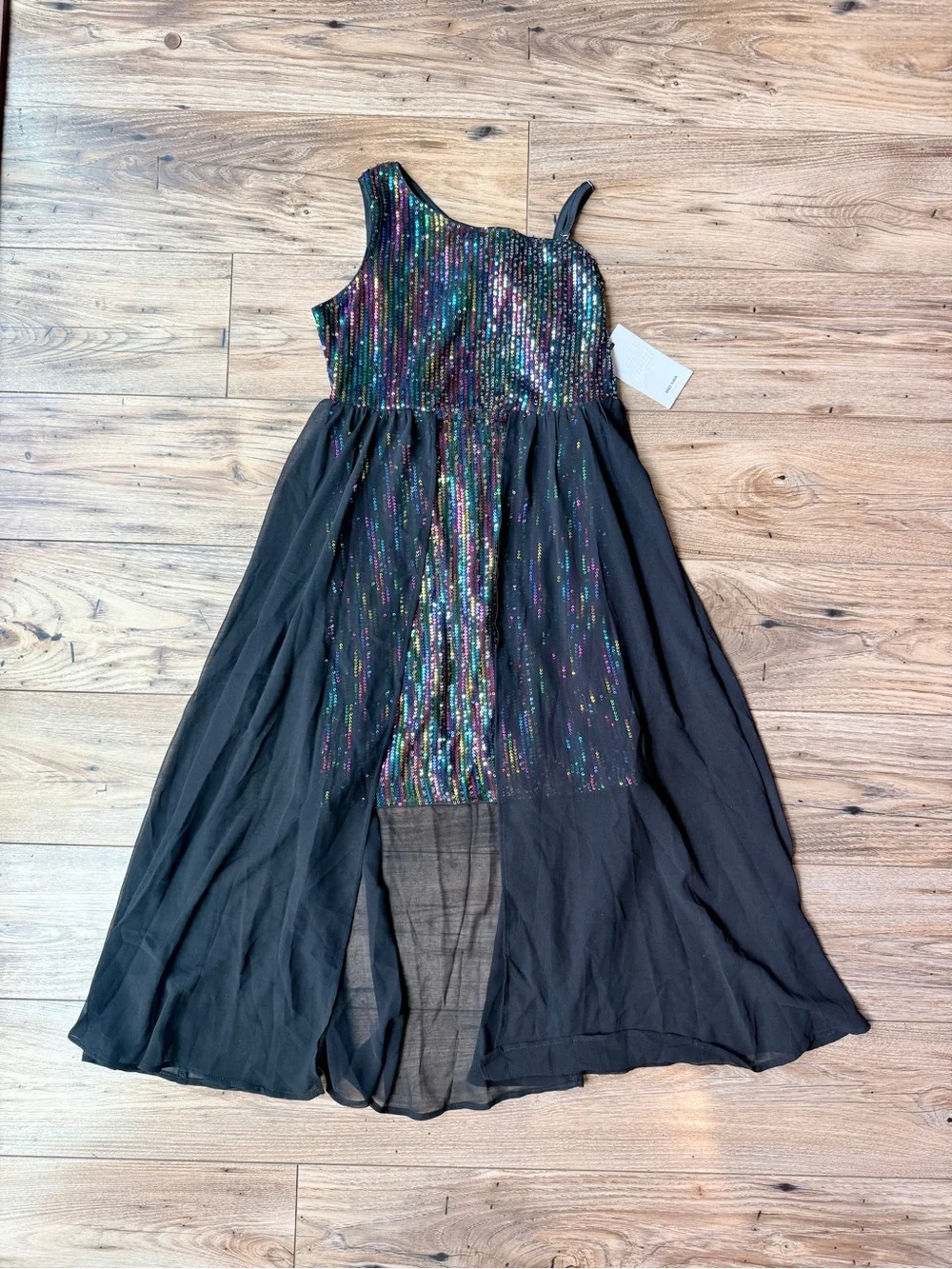 Girls Grace Karin Black One-Shoulder Multicolor Sequin Evening Dress (size 12Y)